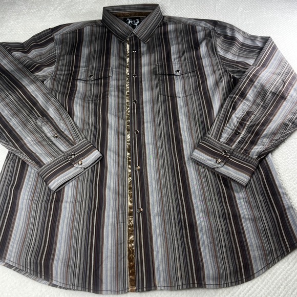 Age of Wisdom Mens XXL Striped Long Sleeve Button Up Shirt Pearl Snap - Picture 1 of 10